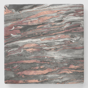Posavasos De Piedra Pintura marblezada abstracta de oro rosa moderna