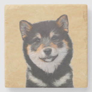 Posavasos De Piedra Pintura Shiba Inu (Negro y Tan) - Arte de perro