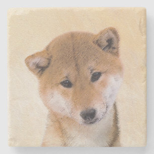 Posavasos De Piedra Pintura Shiba Inu (roja) - Arte Perro Original