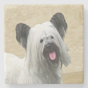 Posavasos De Piedra Pintura Skye Terrier - Arte Perro Original.
