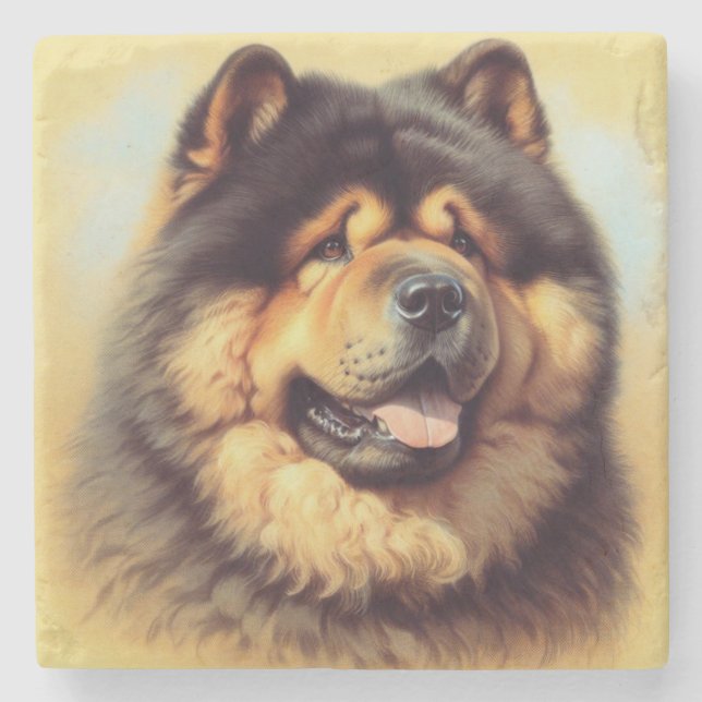Posavasos De Piedra Pintura vintage de Chow-Chow (Anverso)