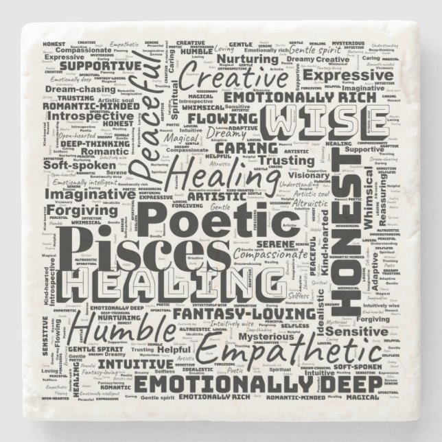 Posavasos De Piedra Pisces Zodiac Word Cloud Inspiration (Anverso)