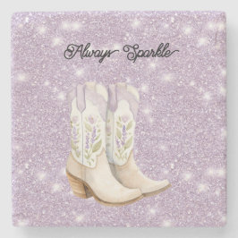 Posavasos De Piedra Pistachio Lavender Cowgirl Boots Sparkle Glitter