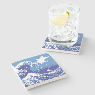 Posavasos De Piedra Pixel Tsunami Blue 8 bit Pixel Art
