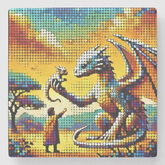 Posavasos De Piedra pixelated image of a dragon trainer