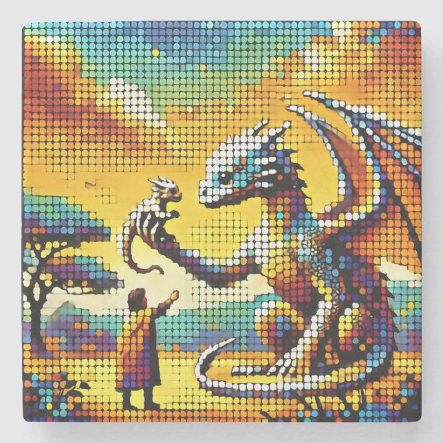 Posavasos De Piedra pixelated image of a dragon trainer (Anverso)