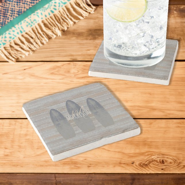 Posavasos De Piedra Pizarra personalizada de mariscos húmedos en la pl (Personalized Weathered Beach Driftwood Surfboard Stone Coaster)