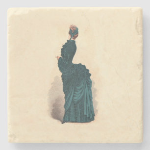 Posavasos De Piedra Placa de moda victoriana antigua: vestido con cola