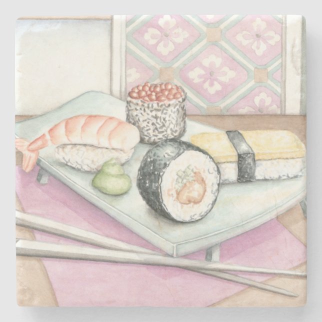 Posavasos De Piedra Placa del sushi clasificado con los palillos (Anverso)