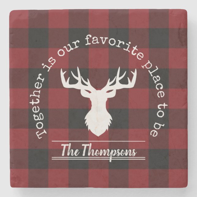 Posavasos De Piedra Placa personalizada de búfalo rojo y negro (Anverso)