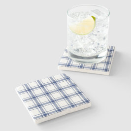 Posavasos De Piedra Plaid náutico azul y blanco