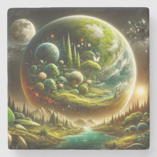 Posavasos De Piedra Planeta de Fantasía – Naturaleza Cósmica Mágica
