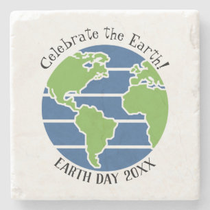 Posavasos De Piedra Planeta del mapa del globo verde azul del Día de l