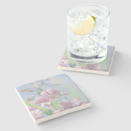 Posavasos De Piedra Planta verde cielo azul deja flores moradas