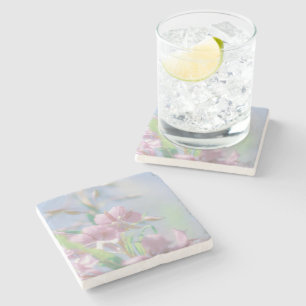 Posavasos De Piedra Planta verde cielo azul deja flores moradas