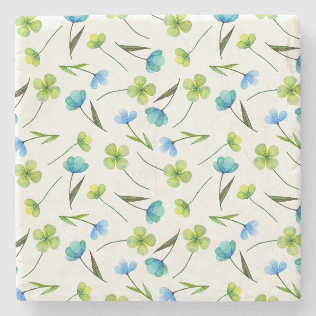 Posavasos De Piedra Plantas acuarelas: Patrón floral sin foco. (Anverso)