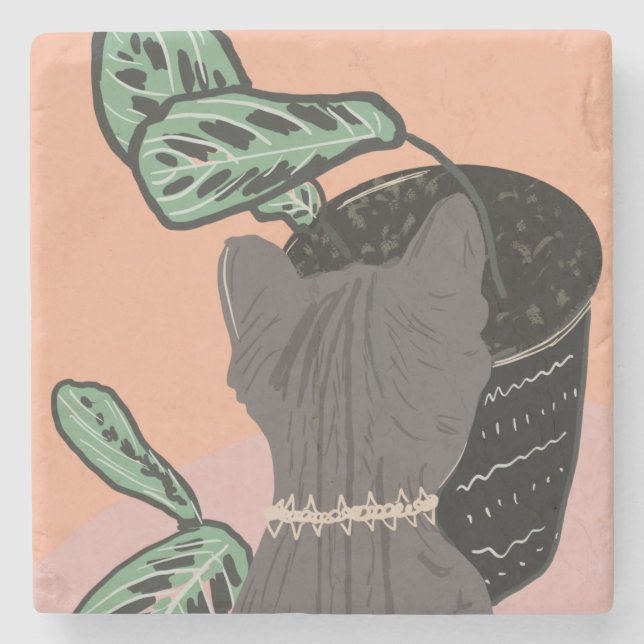 Posavasos De Piedra Plantas Gris De Gato De Tabby De Dos Tones (Anverso)