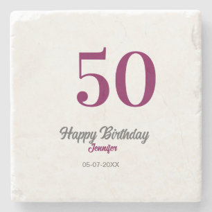 Posavasos De Piedra plantilla de cumpleaños 50 con nombre fecha año ma