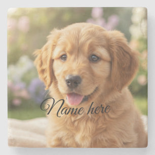 Posavasos De Piedra Plantilla de foto de nombre de mascota de perro ga