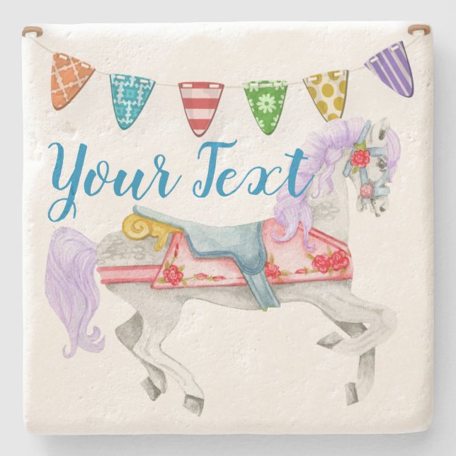 Posavasos De Piedra Plantilla de Personalizado de caballo de carrusel (Anverso)