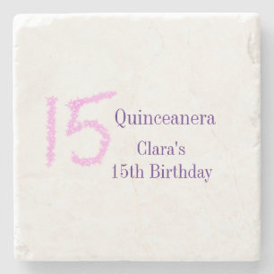 Posavasos De Piedra Plantilla de purpurina rosa Quinceanera 15 años
