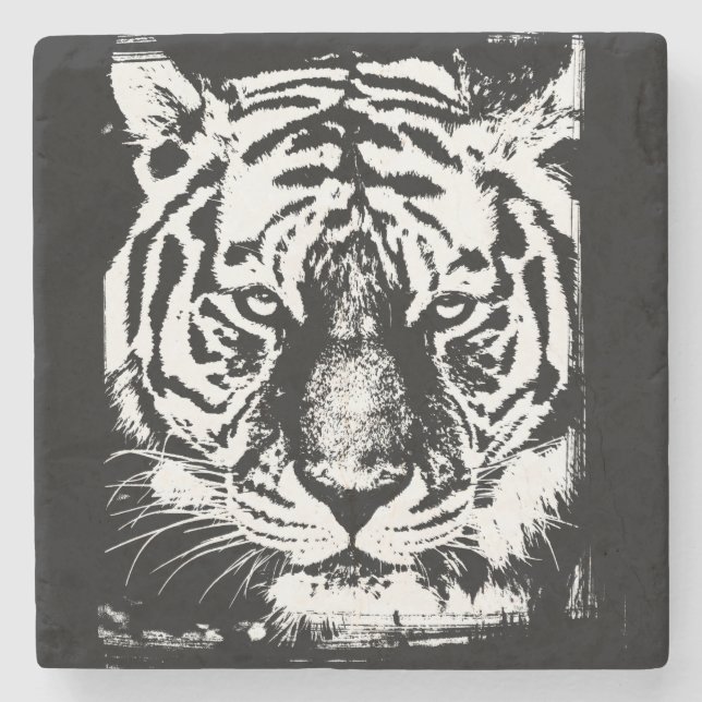 Posavasos De Piedra Plantilla Elegante Moderno Pop Art Tiger Head (Anverso)