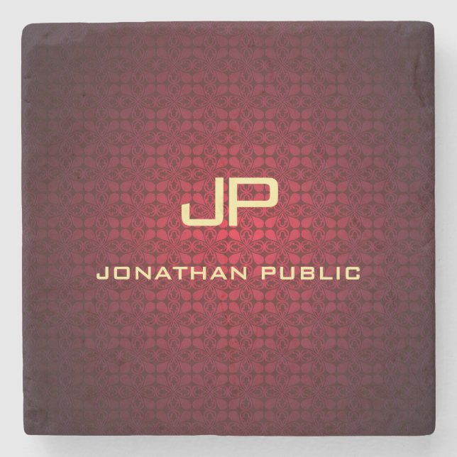 Posavasos De Piedra Plantilla nostálgica elegante de monograma de dama (Anverso)