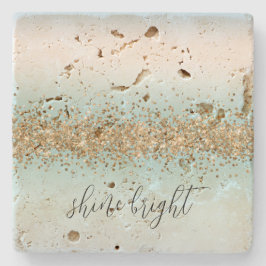 Posavasos De Piedra Playa Aqua Blue Ombre Ombre Oro Glitzy Sparkle