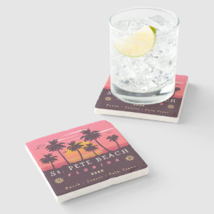 Posavasos De Piedra Playa de San Pedro Florida Retro Sunset Palm Trees