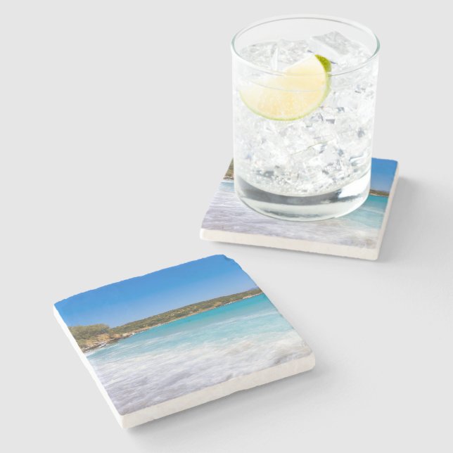 Posavasos De Piedra Playa Exótica Isla Tropical (Lateral)