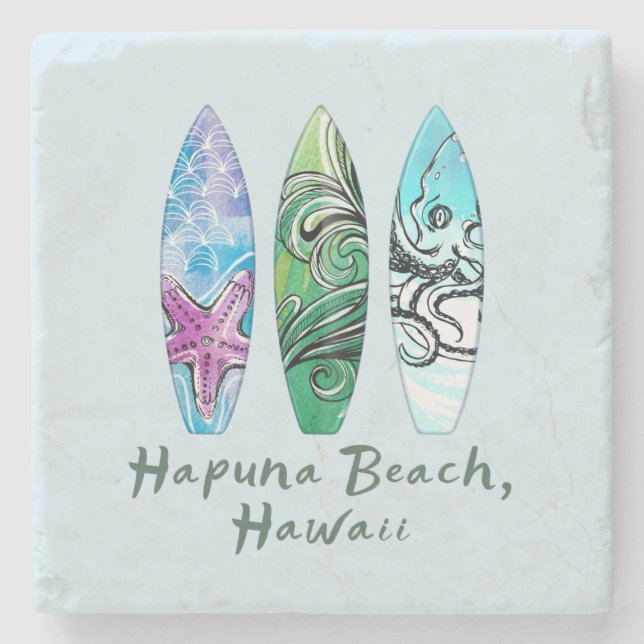 Posavasos De Piedra Playa Hapuna Hawaii Tablas de surf   (Anverso)