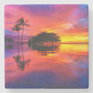 Posavasos De Piedra Playa majestuosa de la puesta del sol el Wailea,