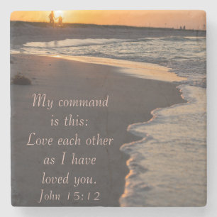 Posavasos De Piedra Playa Pareja Caminando Al Sunrise John 15 12