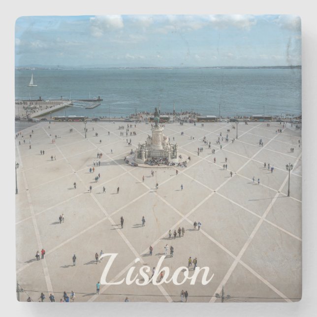 Posavasos De Piedra Plaza de Comercio desde arriba en Lisboa, Portugal (Anverso)