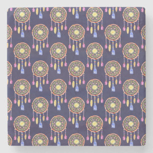 Posavasos De Piedra Plumas de atrapasueños Textura perfecta de acuarel