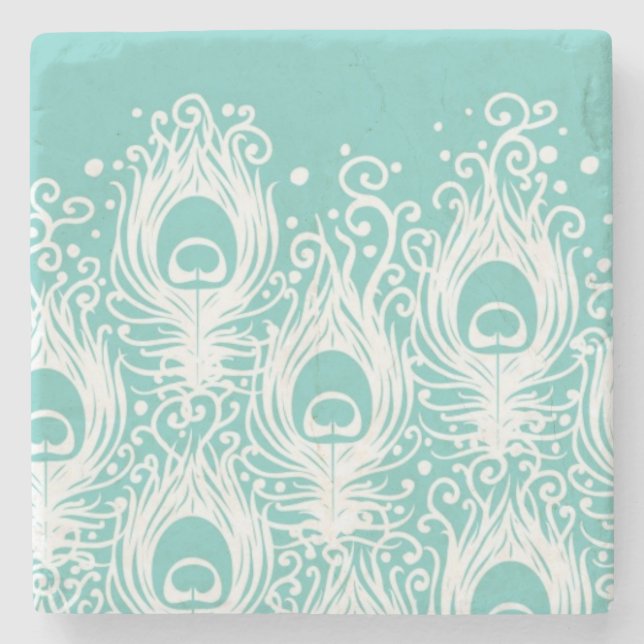 Posavasos De Piedra Plumas de pavo real blandas (Anverso)