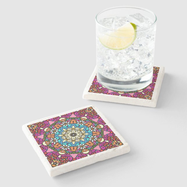 Posavasos De Piedra Poder Floral Jardín Groovy (Lateral)