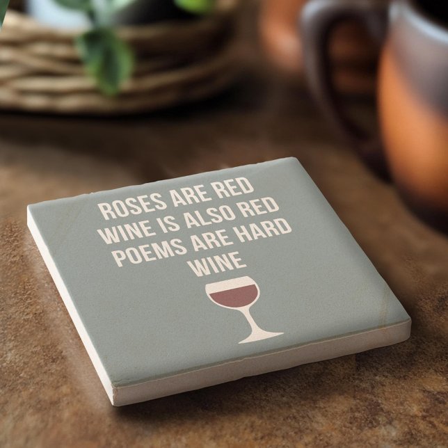 Posavasos De Piedra Poema de vino gracioso - El vino es poesía roja di (Custom Stone Coaster)