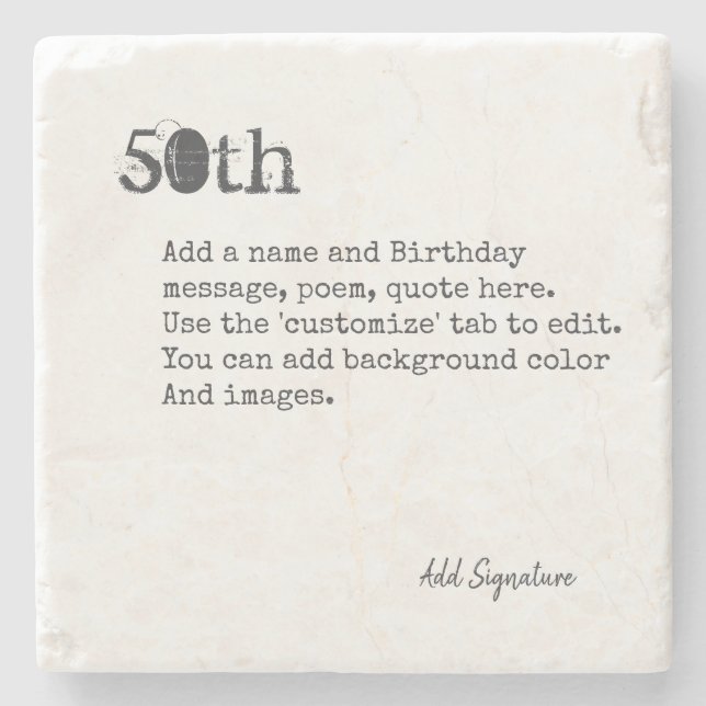 Posavasos De Piedra Poema personalizado de cumpleaños número 50, cita, (Anverso)