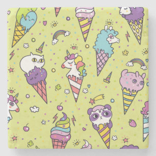Posavasos De Piedra Pop Cute Ice Cream: Patrón Animal
