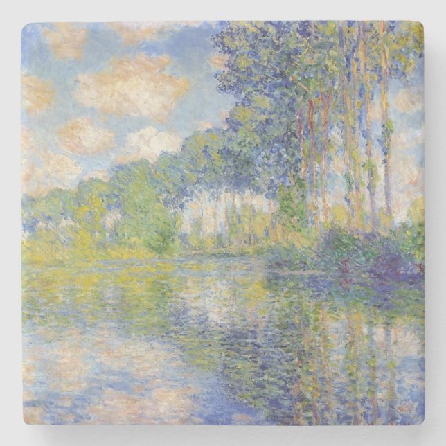 Posavasos De Piedra Poplares en el río Épte (por Claude Monet) (Anverso)