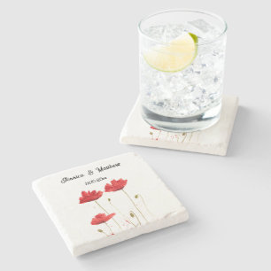 Posavasos De Piedra Poppies Poppy Red floral Watercolor Bodas
