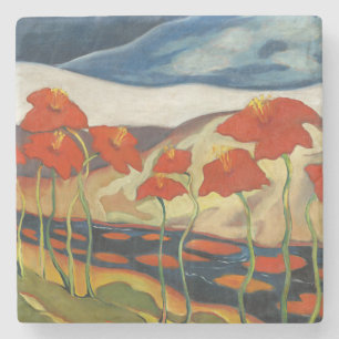 Posavasos De Piedra Poppies Rojos Surrealistas Modernistas Vintage Pai