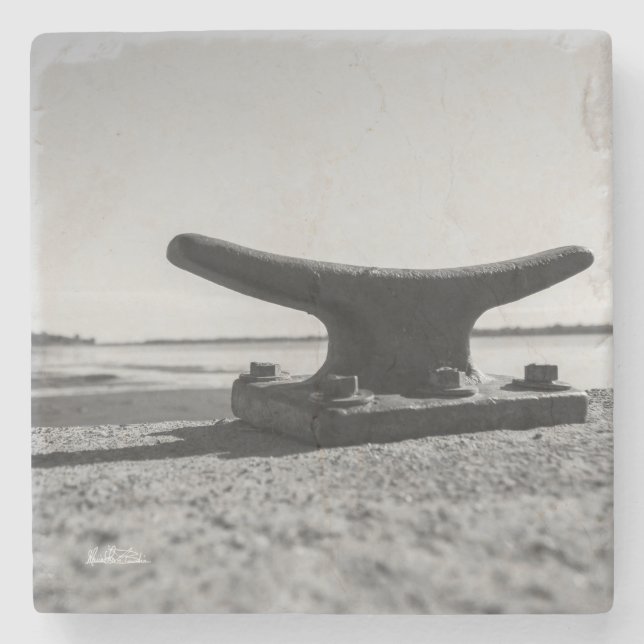 Posavasos De Piedra Portarretratos tema marino, blanco y negro (Anverso)