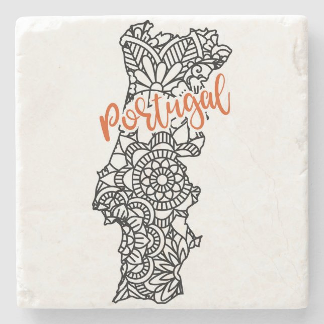 Posavasos De Piedra Portugal Floral Mandala Silhouette (Anverso)