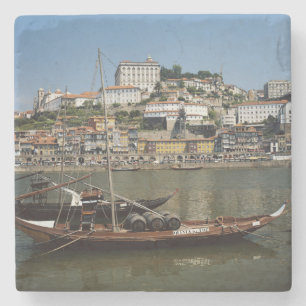 Posavasos De Piedra Portugal, Oporto, Barco Con Barriles De Vino