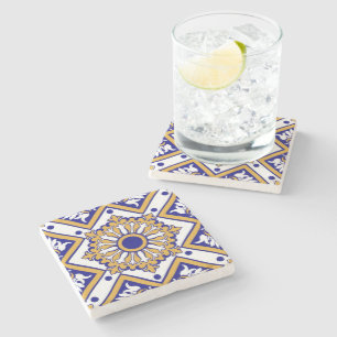 Posavasos De Piedra Portuguese Blue Yellow Mediterranean Floral
