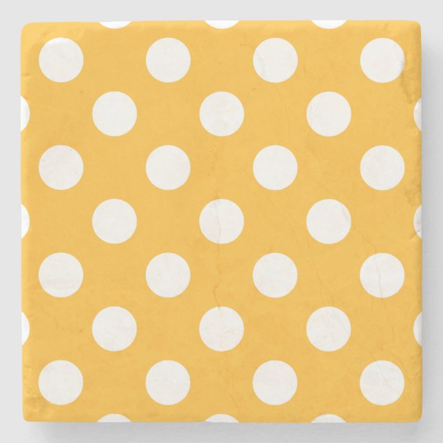 Posavasos De Piedra Pos de polka blanca sobre amarillo (Anverso)