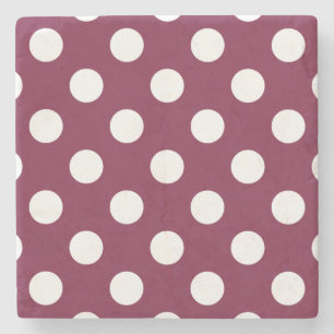 Posavasos De Piedra Pos de polka blanco sobre burdeos