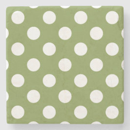 Posavasos De Piedra Pos de polka blanco sobre el verde oliva